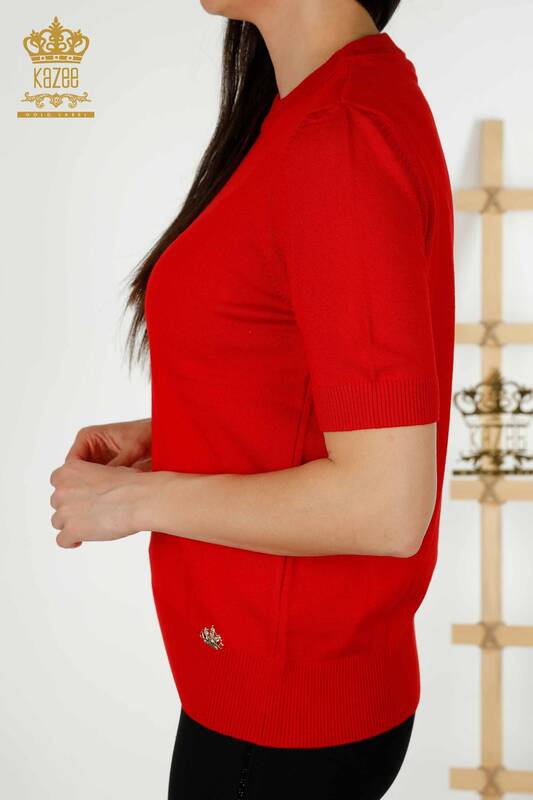 فروش عمده ژاکت بافتنی زنانه - پایه - دارای لوگو - قرمز - 30254 | KAZEE