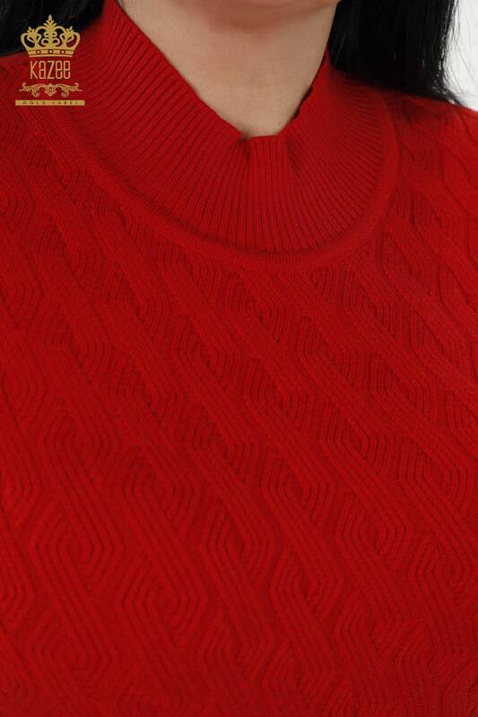 فروش عمده ژاکت بافتنی زنانه - پایه - قرمز - 16181 | KAZEE