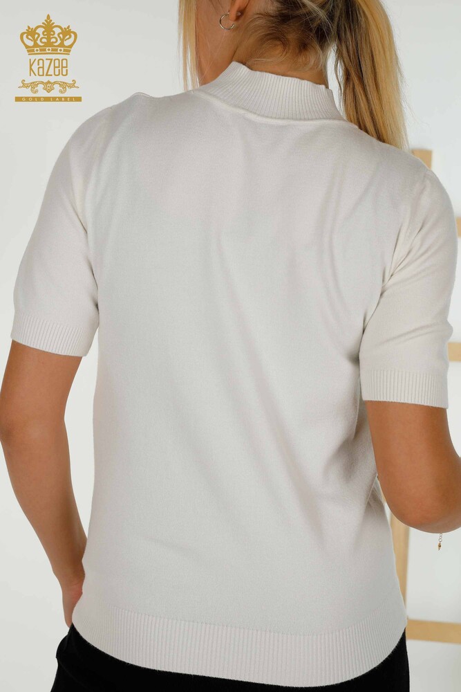 فروش عمده ژاکت بافتنی زنانه - پایه - آستین کوتاه - اکرو - 30334 | KAZEE - 5