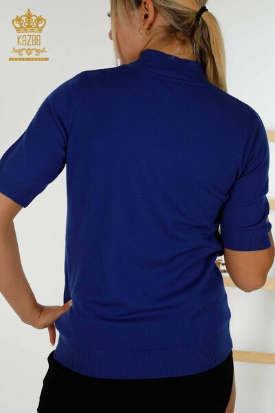 فروش عمده ژاکت بافتنی زنانه - پایه - آستین کوتاه - ساکس - 30334 | KAZEE - 4