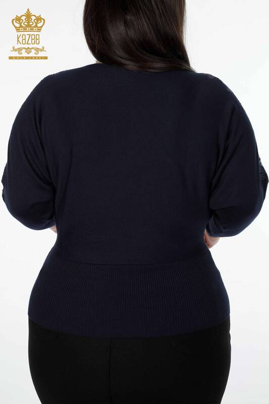 فروش عمده ژاکت بافتنی زنانه - آستین خفاشی - آبی سرمه ای - 14721 | KAZEE