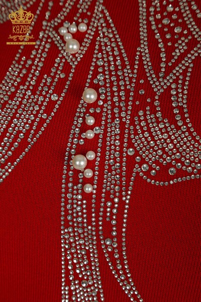 فروش عمده ژاکت بافتنی زنانه - منجوق - سنگ دوزی - قرمز - 30672 | KAZEE - 4