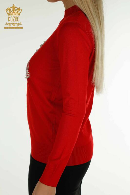 فروش عمده ژاکت بافتنی زنانه - منجوق - سنگ دوزی - قرمز - 30672 | KAZEE