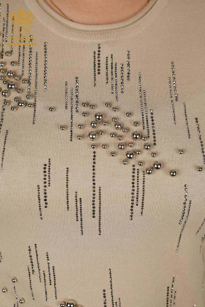 فروش عمده ژاکت بافتنی زنانه - منجوق - سنگ دوزی - بژ روشن - 30117 | KAZEE - 3