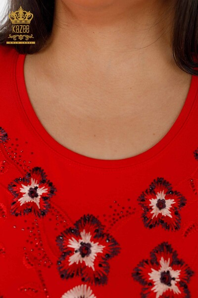 فروش عمده بلوز زنانه - یقه خدمه - طرح گل - سنگ دوزی - 79017 | KAZEE - 46