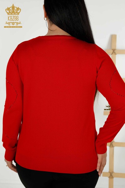 فروش عمده ژاکت بافتنی زنانه - یقه خدمه - قرمز - 30157 | KAZEE - Thumbnail