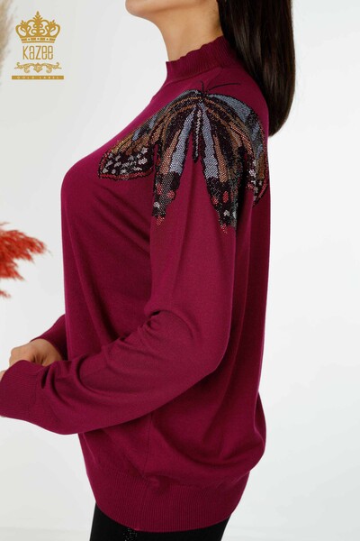 عمده فروشی ژاکت بافتنی زنانه با طرح پروانه سرخابی -30004 | کازی - Thumbnail