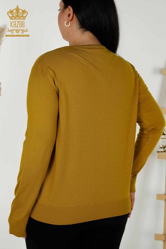 فروش عمده ژاکت بافتنی زنانه زعفرانی طرح دار پروانه ای - 16958 | KAZEE