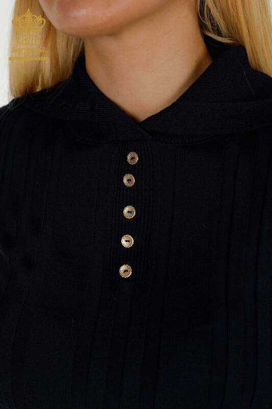 فروش عمده ژاکت بافتنی زنانه - دکمه دار - آبی سرمه ای - 30134 | KAZEE