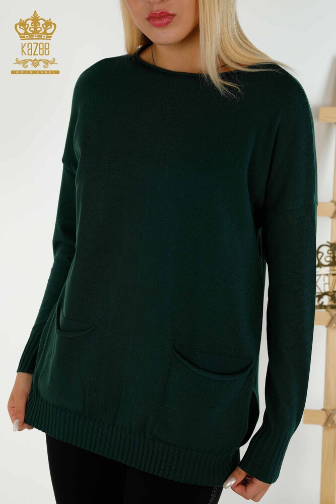 فروش عمده ژاکت بافتنی زنانه - دگمه دار - نفتی - 30178 | KAZEE - 2