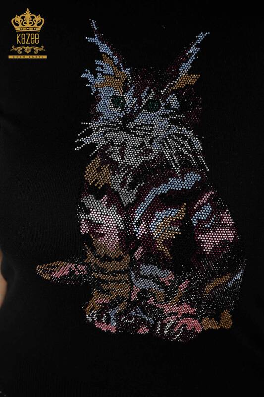 فروش عمده ژاکت بافتنی زنانه - طرح گربه - مشکی - 16910 | KAZEE