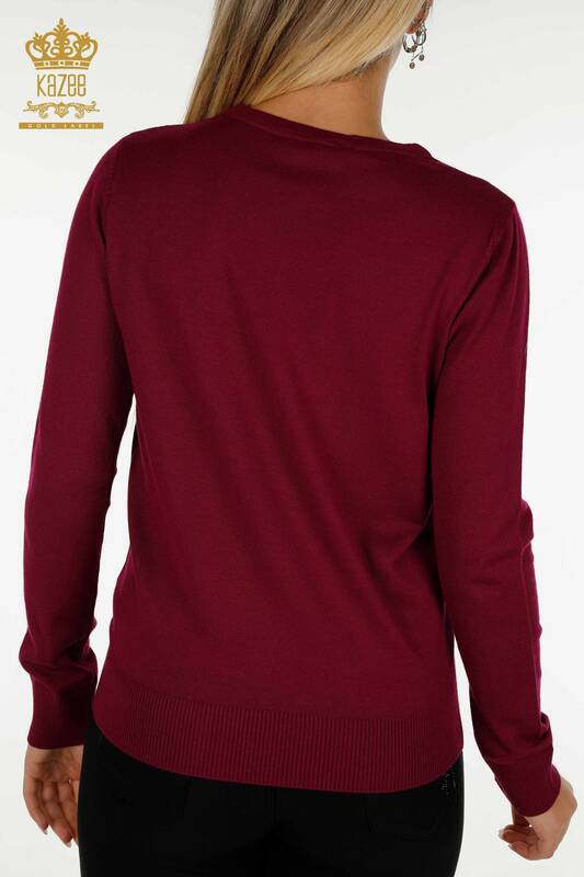 فروش عمده ژاکت بافتنی زنانه - گلدوزی رنگارنگ - بنفش - 30147 | KAZEE