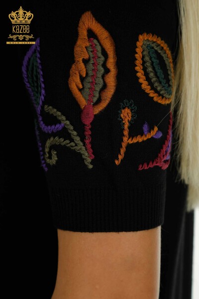 فروش عمده ژاکت بافتنی زنانه مشکی طرح دار رنگارنگ - 15844 | KAZEE - Thumbnail