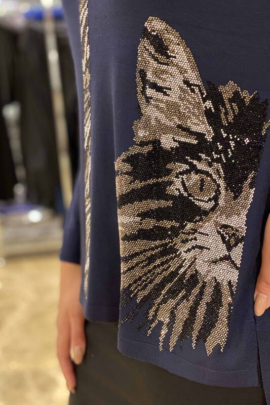 فروش عمده ژاکت بافتنی زنانه - رنگارنگ - سنگ دوزی - طرح گربه - 16440 | KAZEE