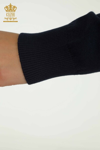 فروش عمده ژاکت بافتنی زنانه - یقه خدمه - آبی سرمه ای - 30457 | KAZEE - 7