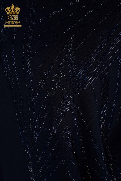 فروش عمده ژاکت بافتنی زنانه - یقه خدمه - آبی سرمه ای - 30027 | KAZEE - 3