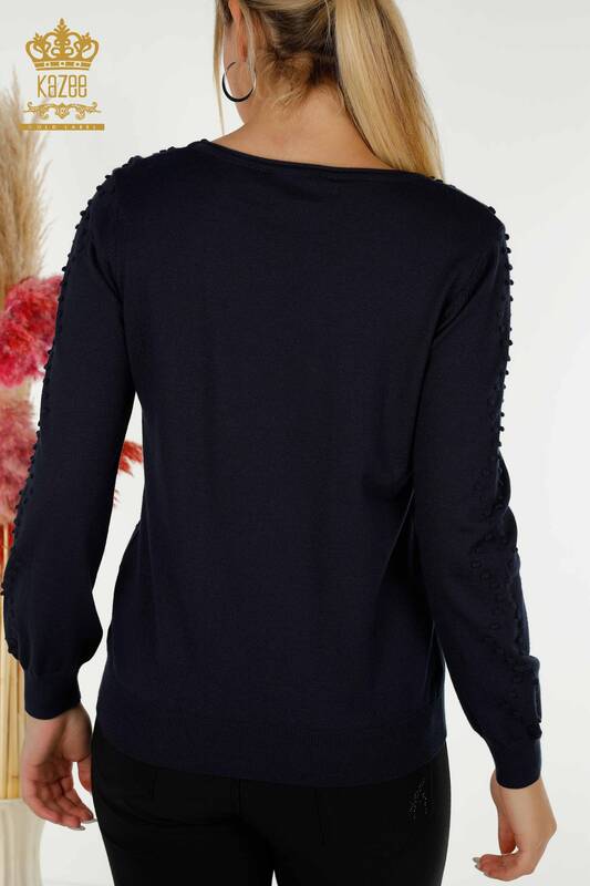 فروش عمده ژاکت بافتنی زنانه - یقه خدمه - آبی سرمه ای - 30408 ​​| KAZEE