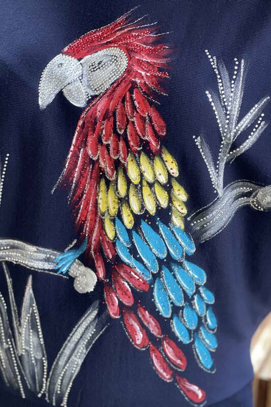 فروش عمده ژاکت بافتنی زنانه - یقه خدمه - الگوی طوطی - 16513 | KAZEE