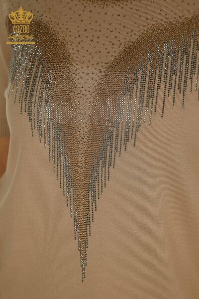 فروش عمده ژاکت بافتنی زنانه - کریستال - سنگ دوزی - بژ - 30330 | KAZEE - 3