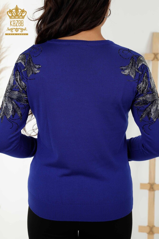 فروش عمده ژاکت بافتنی زنانه - کریستال - سنگ دوزی - آبی تیره - 30210 | KAZEE - 6