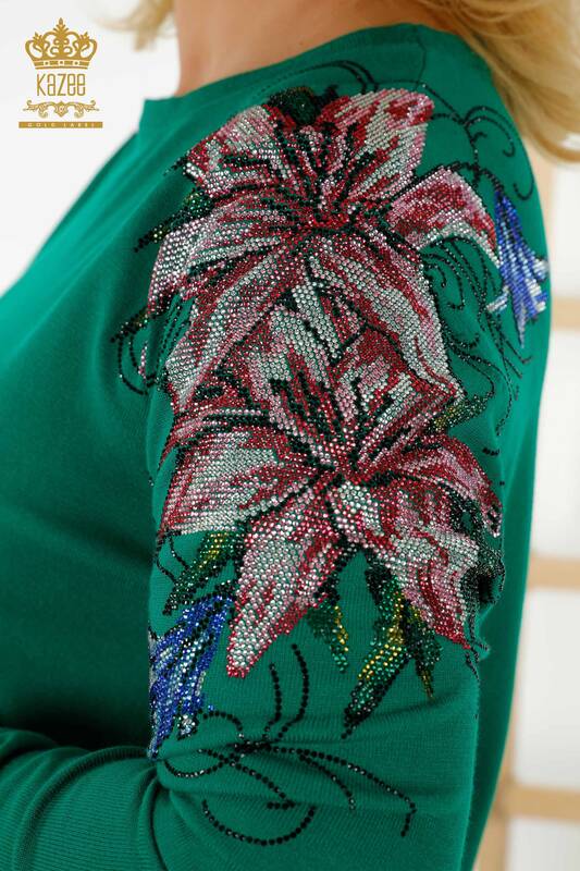 فروش عمده ژاکت بافتنی زنانه - کریستال - سنگ دوزی - سبز - 30230 | KAZEE