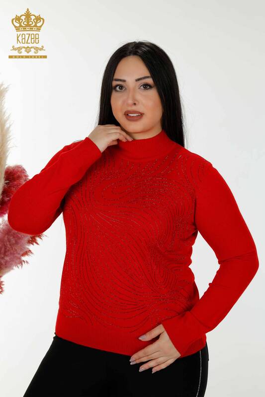 فروش عمده ژاکت بافتنی زنانه - سنگ کریستال دوزی -قرمز - 30018 | KAZEE