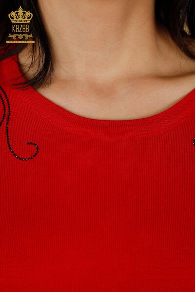 فروش عمده ژاکت بافتنی زنانه - کریستال - سنگ دوزی - قرمز - 30210 | KAZEE - 3