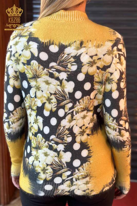 فروش عمده ژاکت بافتنی زنانه - چاپ دیجیتال - آنگورا - زعفرانی - 18922 | KAZEE