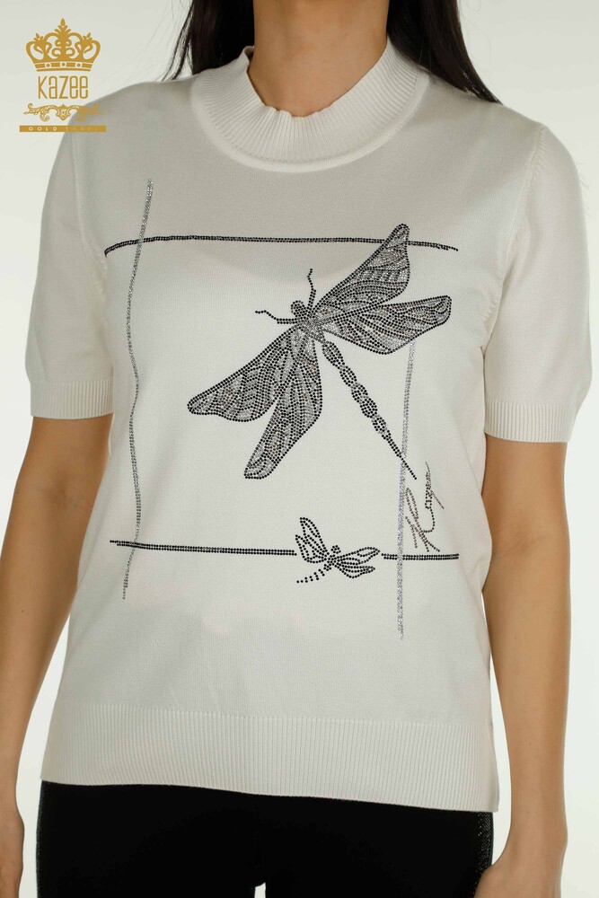 فروش عمده ژاکت بافتنی زنانه - جزئیات سنجاقک - اکرو - 30650 | KAZEE - 2