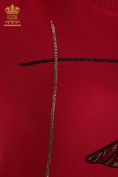 فروش عمده ژاکت بافتنی زنانه - جزئیات سنجاقک - فوشیا - 30650 | KAZEE - Thumbnail