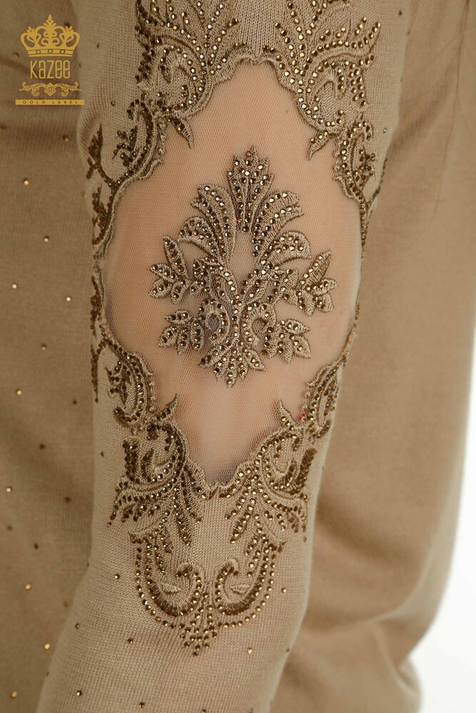 فروش عمده ژاکت بافتنی زنانه - گلدوزی شده - بژ - 30892 | KAZEE - 5