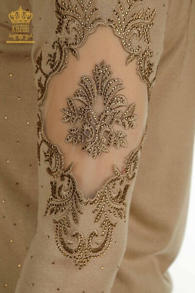 فروش عمده ژاکت بافتنی زنانه - گلدوزی شده - بژ - 30892 | KAZEE - 5