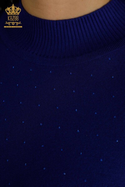 فروش عمده ژاکت بافتنی زنانه - گلدوزی شده - ساکس - 30892 | KAZEE - 4