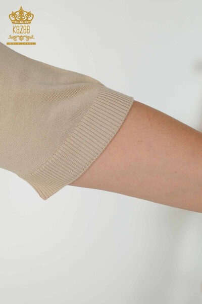 فروش عمده ژاکت بافتنی زنانه - طرح گل - بژ - 16963 | KAZEE - 6