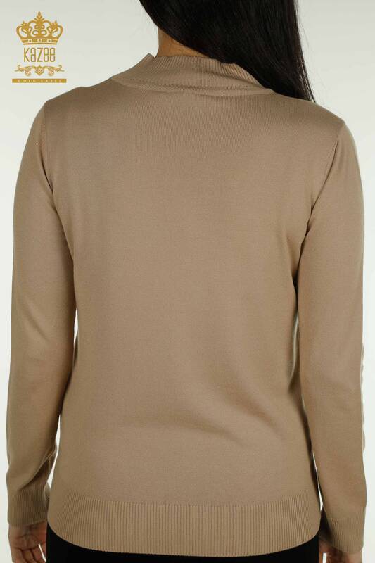 فروش عمده ژاکت بافتنی زنانه - طرح گل - بژ - 30656 | KAZEE