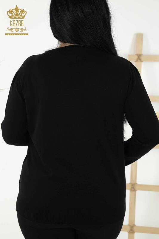 فروش عمده ژاکت بافتنی زنانه - طرح گل - مشکی - 30152 | KAZEE