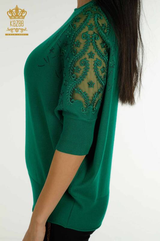 فروش عمده ژاکت بافتنی زنانه - طرح گل - سبز - 16800 | KAZEE