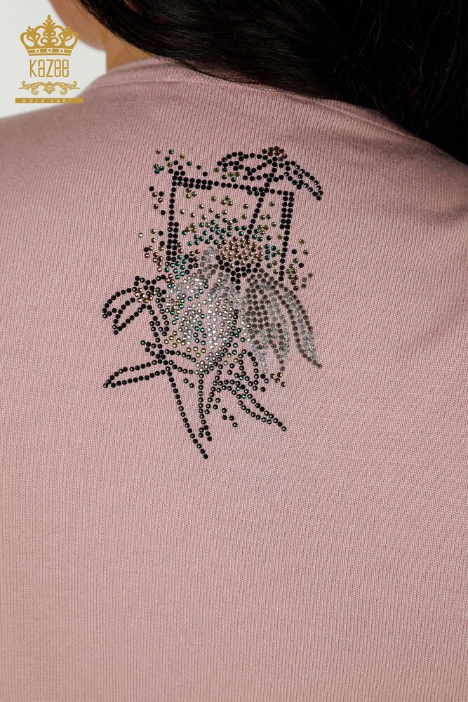 فروش عمده ژاکت بافتنی زنانه - طرح گل - پودری - 16963 | KAZEE - 7