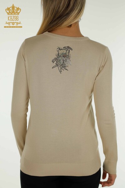 فروش عمده ژاکت بافتنی زنانه - گل دوزی - بژ - 30612 | KAZEE - 7