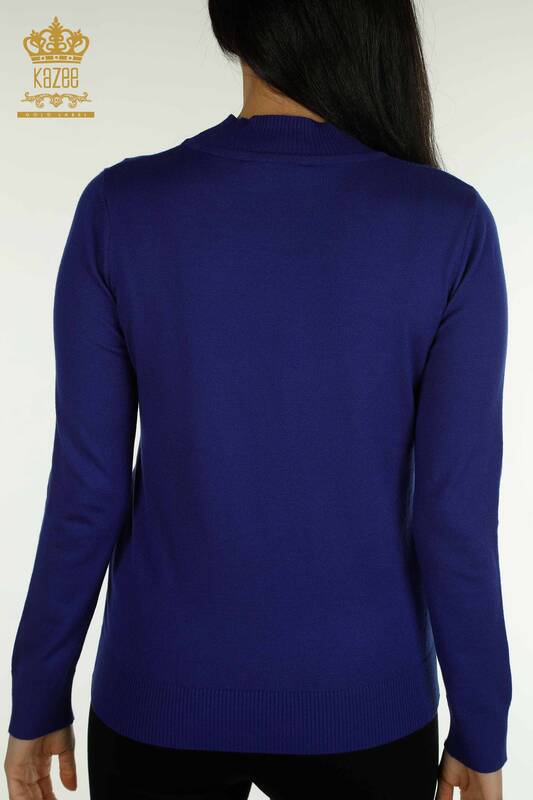 فروش عمده ژاکت بافتنی زنانه - طرح گل - ساکس - 30656 | KAZEE