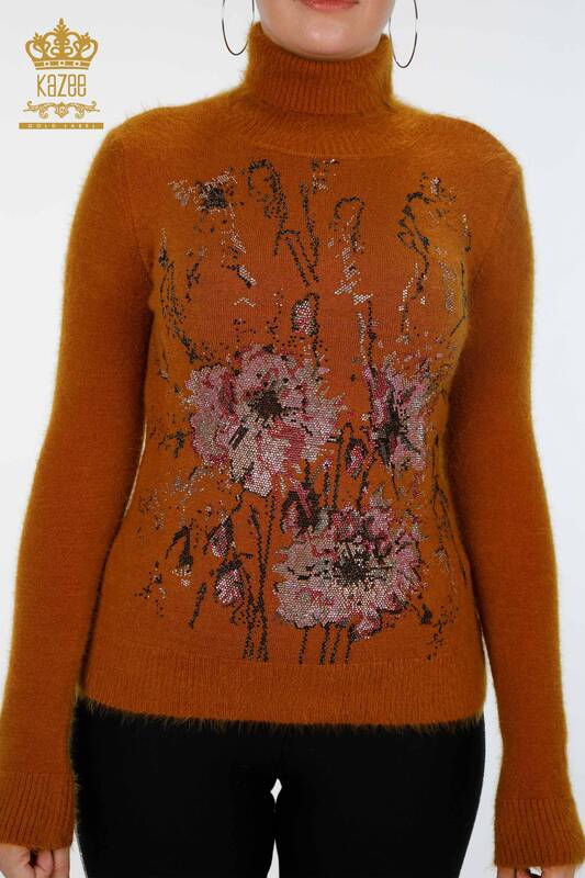 فروش عمده ژاکت بافتنی زنانه آنگورا گلدوزی شده با طرح گل - 18906 | KAZEE