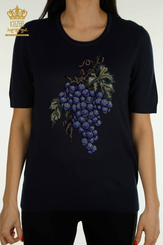 فروش عمده ژاکت بافتنی زنانه - طرح انگوری - سرمه ای - 30488 | KAZEE - 2