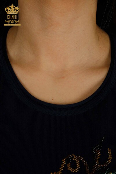 فروش عمده ژاکت بافتنی زنانه - طرح انگوری - سرمه ای - 30488 | KAZEE - 5