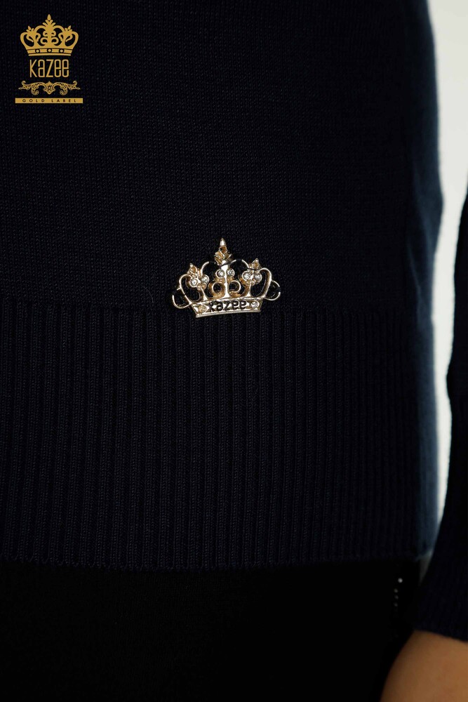 فروش عمده ژاکت بافتنی زنانه - یقه ایستاده - پایه - آبی سرمه ای - 30613 | KAZEE - 4