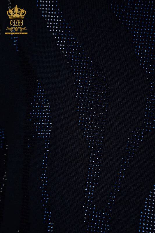 فروش عمده ژاکت بافتنی زنانه - یقه ایستاده - آبی سرمه ای - 30670 | KAZEE