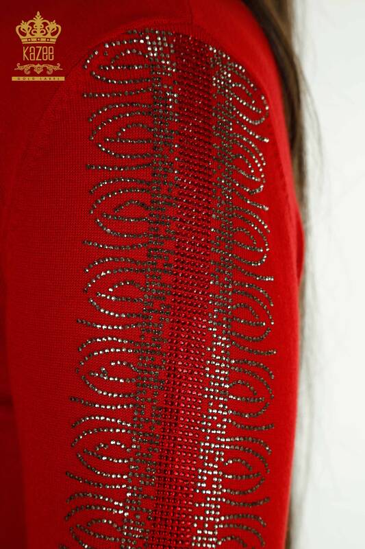 فروش عمده ژاکت بافتنی زنانه یقه بلند قرمز - 30564 | KAZEE