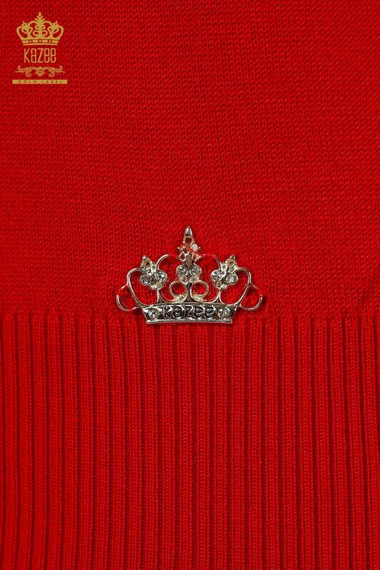 فروش عمده ژاکت بافتنی زنانه یقه بلند ویسکوز قرمز - 16168 | KAZEE