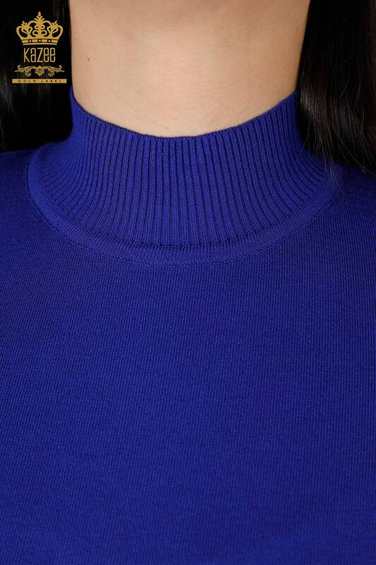 فروش عمده ژاکت بافتنی زنانه یقه بلند ویسکوز آبی تیره - 16168 | KAZEE
