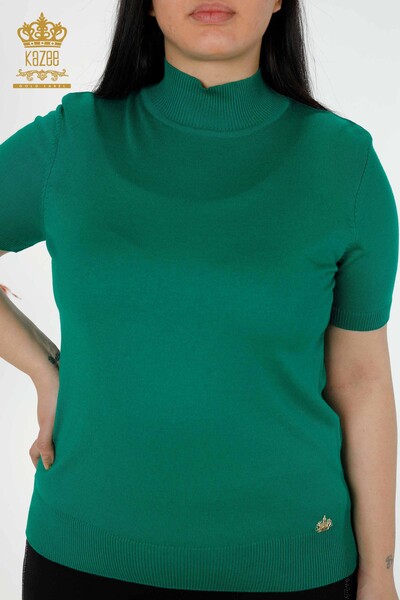 فروش عمده ژاکت بافتنی زنانه یقه بلند ویسکوز سبز - 16168 | KAZEE - Thumbnail