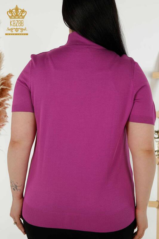 فروش عمده ژاکت بافتنی زنانه یقه بلند ویسکوز یاسی - 16168 | KAZEE